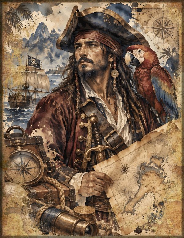 Pirate Captain Junk Journal Kit: Digital Scrapbook Paper - Pirates and Privateers - Commercial Use — image 11
