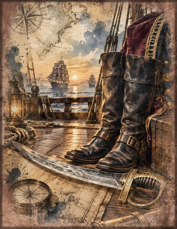 Pirate Captain Junk Journal Kit: Digital Scrapbook Paper - Pirates and Privateers - Commercial Use — image 12