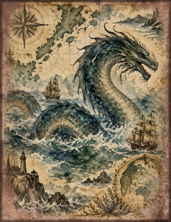 Sea Monsters Junk Journal Kit: Digital Scrapbook Paper - Pirates and Privateers - Commercial Use — image 2