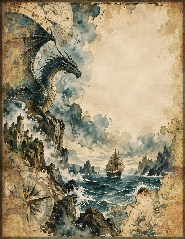 Sea Monsters Junk Journal Kit: Digital Scrapbook Paper - Pirates and Privateers - Commercial Use — image 3