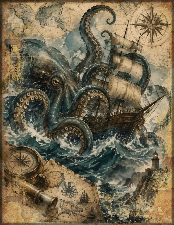 Sea Monsters Junk Journal Kit: Digital Scrapbook Paper - Pirates and Privateers - Commercial Use — image 5