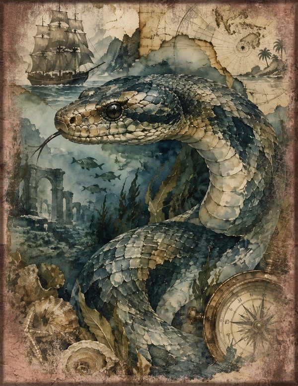 Sea Monsters Junk Journal Kit: Digital Scrapbook Paper - Pirates and Privateers - Commercial Use — image 6