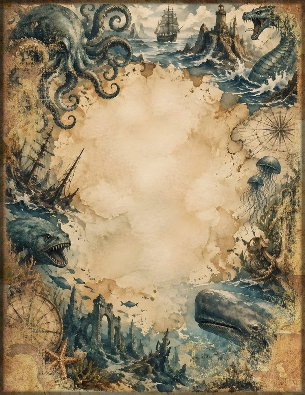 Sea Monsters Junk Journal Kit: Digital Scrapbook Paper - Pirates and Privateers - Commercial Use — image 7