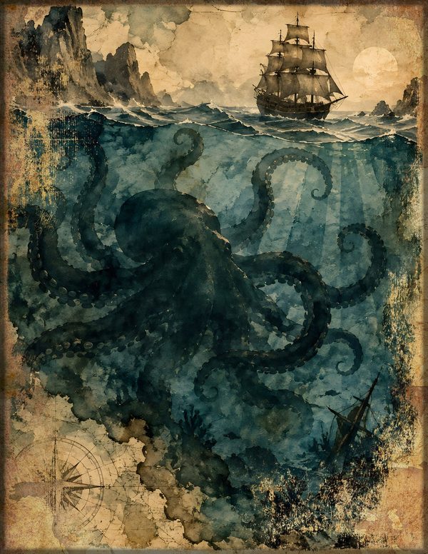 Sea Monsters Junk Journal Kit: Digital Scrapbook Paper - Pirates and Privateers - Commercial Use — image 9