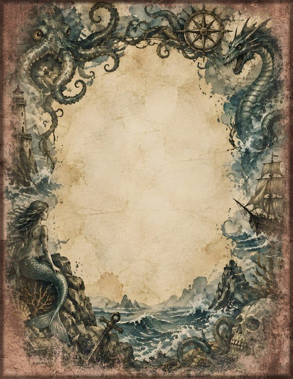 Sea Monsters Junk Journal Kit: Digital Scrapbook Paper - Pirates and Privateers - Commercial Use — image 10
