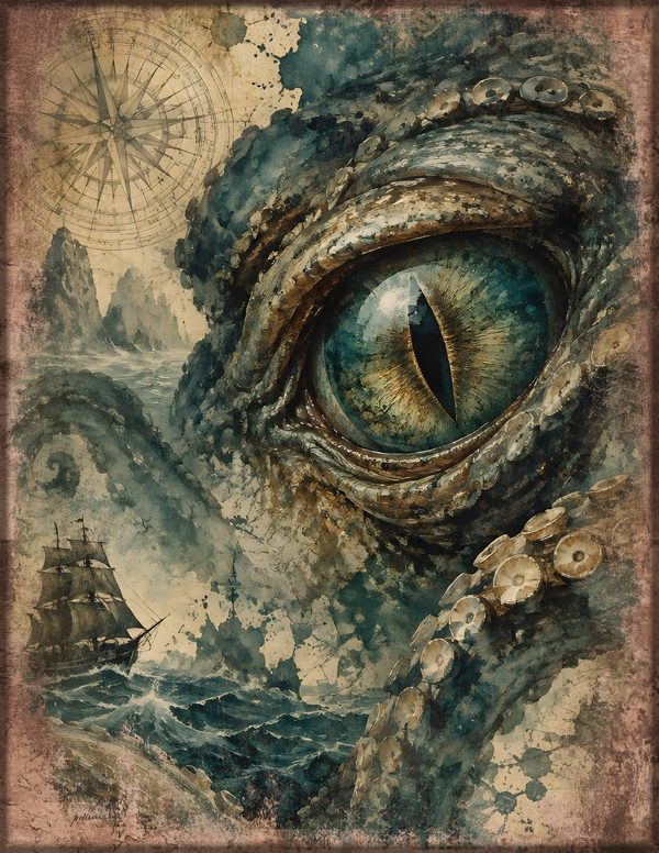 Sea Monsters Junk Journal Kit: Digital Scrapbook Paper - Pirates and Privateers - Commercial Use — image 12