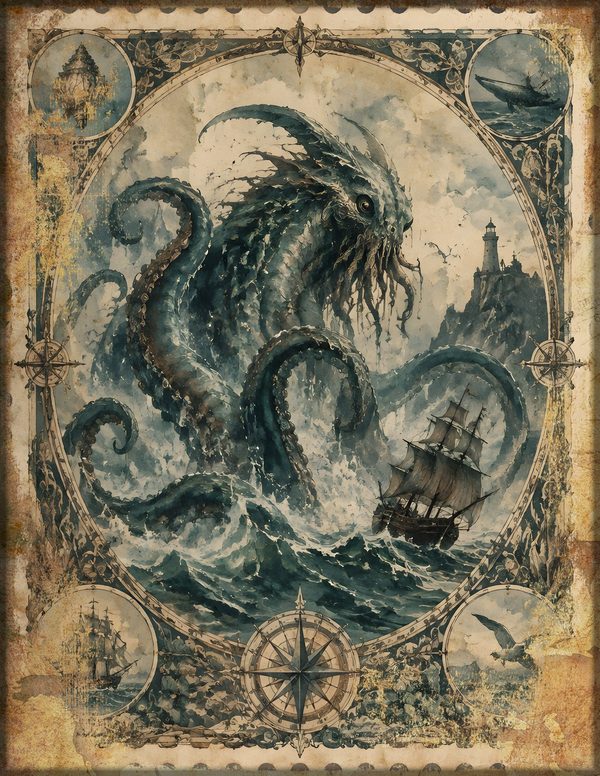 Sea Monsters Junk Journal Kit: Digital Scrapbook Paper - Pirates and Privateers - Commercial Use — image 15