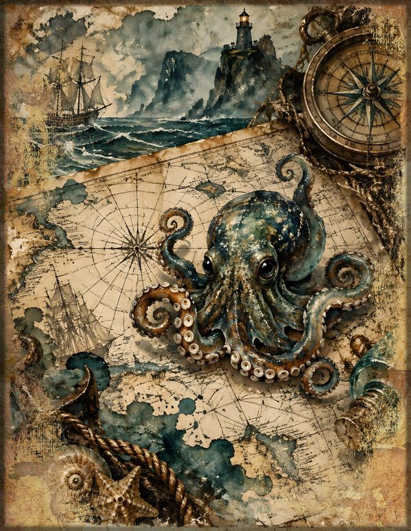 Sea Monsters Junk Journal Kit: Digital Scrapbook Paper - Pirates and Privateers - Commercial Use — image 17