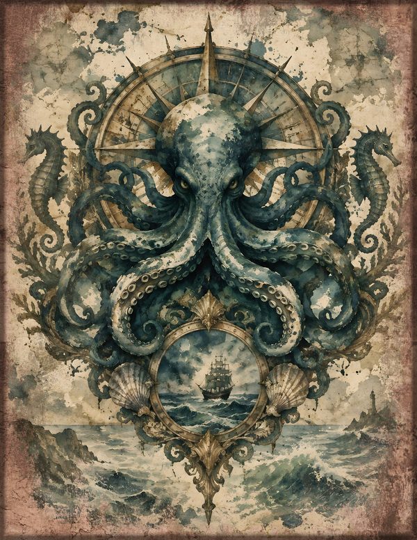 Sea Monsters Junk Journal Kit: Digital Scrapbook Paper - Pirates and Privateers - Commercial Use — image 18
