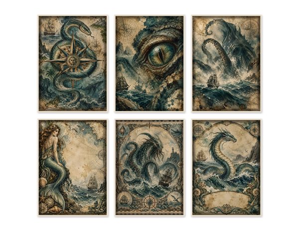 Sea Monsters Junk Journal Kit: Digital Scrapbook Paper - Pirates and Privateers - Commercial Use — image 48