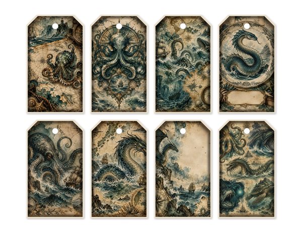 Sea Monsters Junk Journal Kit: Digital Scrapbook Paper - Pirates and Privateers - Commercial Use — image 49