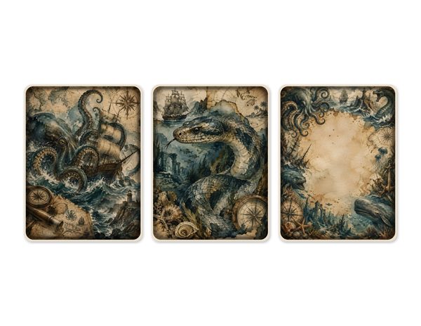 Sea Monsters Junk Journal Kit: Digital Scrapbook Paper - Pirates and Privateers - Commercial Use — image 50