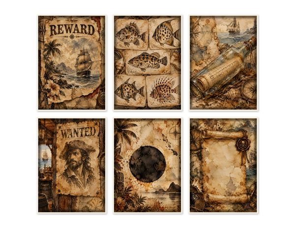 Wanted Posters Junk Journal Kit: Digital Scrapbook Paper - Pirates and Privateers - Commercial Use — image 48