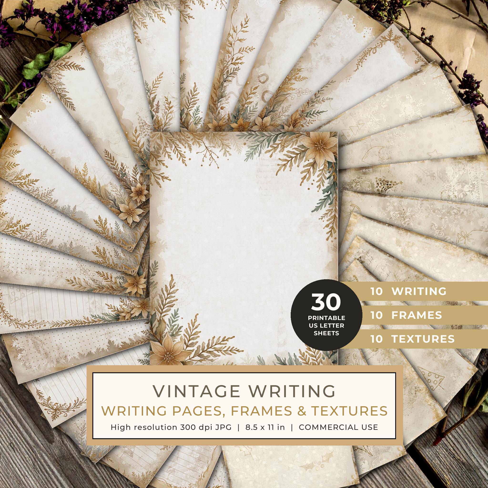 Journal Writing Pages: 30 Lined Frames and Textures - Vintage Writing - Commercial Use